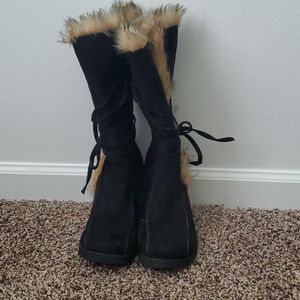Soda Black Wedge Faux Boots